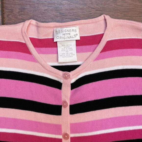 Designers Originals Petite Spring Stripe Cardigan 100% Cotton Size PM - Picture 4 of 6